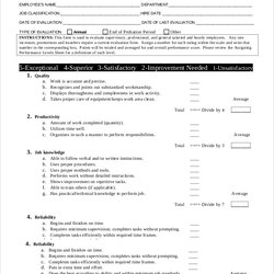 Excellent Free Sample Evaluation Forms In Ms Word Form Employee