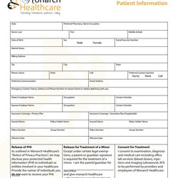 Preeminent Patient Information Form Monarch Idaho Forms Health