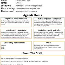 Superb Staff Meeting Aussie Childcare Network Agenda Sample Templates Template Forms Checklists