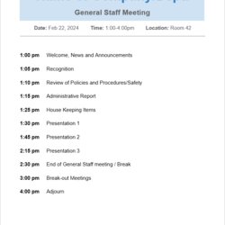 Free Meeting Agenda Templates Word And Google Docs Staff General Template Team Business Professional