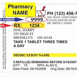 Eminent Prescription Label Template Microsoft Word Labels Bottle Fake Pharmacy Name Instructions Patient
