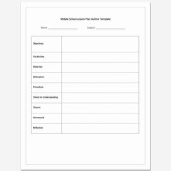 Middle School Lesson Plan Template Inspirational Outline