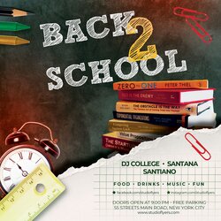 The Back To School Flyer Is Shown With Books Pencils And An Alarm Clock Flyers Editable