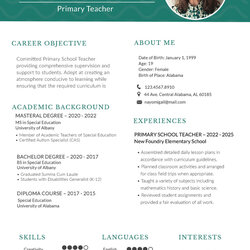 Brilliant Free Teacher Resume Format Word Templates