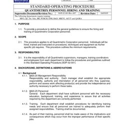 Sop Rev Personnel Hiring And Training Standard Operating Template Procedure Procedures Examples Templates