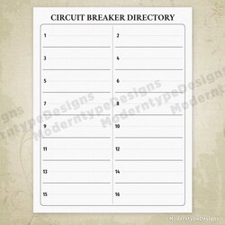 Exceptional Breaker Directory Printable With Circuits