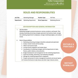 Sublime Roles And Responsibilities Template Free Corporate