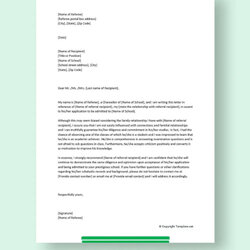 Excellent Free Sample Family Reference Letter Templates In Ms Word For School Application
