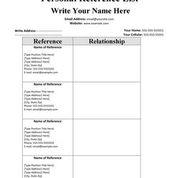 Terrific References List Template Reference Page