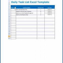 Task List Template Excel Spreadsheet Simple Sample
