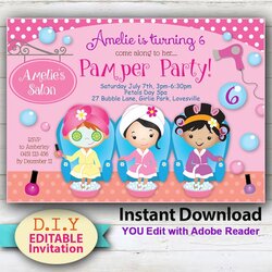 Spiffing Editable Pamper Party Invitation Girls Kids