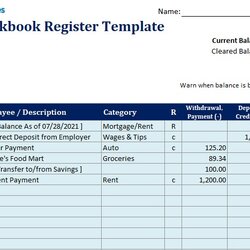 Preeminent Check Register Template Excel Checkbook