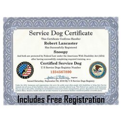 Peerless Buy Official Certified Service Dog Customized Certificate With Raised