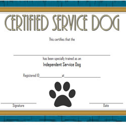 Very Good Service Dog Certificate Template Latest Designs