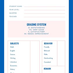 Marvelous Report Card Template Middle School Blue And Pink Bordered
