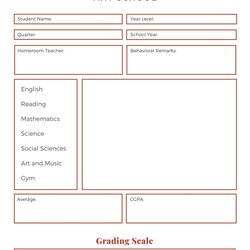 Preeminent Report Card Template Middle School Red