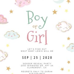 Sparkly Clouds Gender Reveal Invitation Template Greetings Island Templates Baby Invitations Choose Board