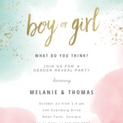 Spiffing Sprayed Gender Reveal Invitation Template Greetings Island Invitations Party Templates Baby Boy