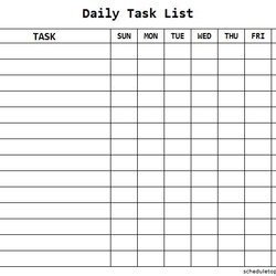 Outstanding Daily Task List Template For Work Printable Weekly Checklist Excel