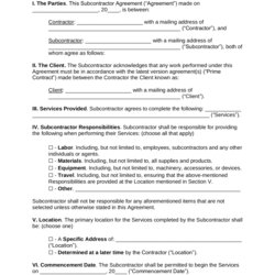 Swell Construction Free Printable Subcontractor Agreement Templates Template