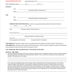 Terrific Free Sample Subcontractor Agreement Forms In Ms Word Contract For