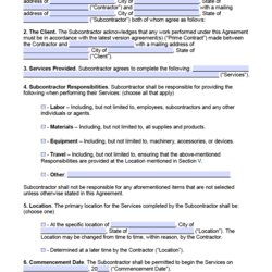 Fine Subcontractor Agreement Template Word