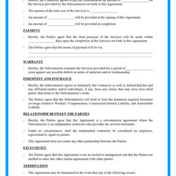Matchless Free Agreement Template For Download Subcontractor
