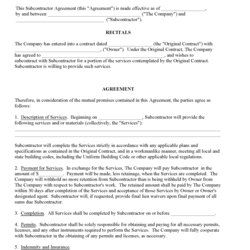 Champion Business Agreements Archives Page Of Free Printable Legal Forms Subcontractor Agreement Form
