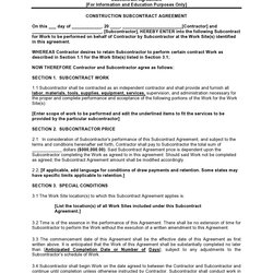 Capital Free Subcontractor Agreement Templates Word Write Kb