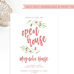 Worthy Holiday Open House Invitation Template Editable Printable