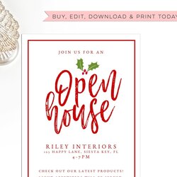 Super Holiday Open House Invitation Template Editable Printable