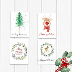 Superb Printable Christmas Card Set Of Cards Merry Happy