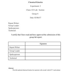 Exceptional Chemistry Lab Report Chemical Kinetics Experiment Chem Thumb