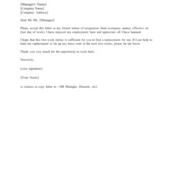 Fantastic Two Week Notice Template Word Best Professional Templates Download Standard Weeks Letter And