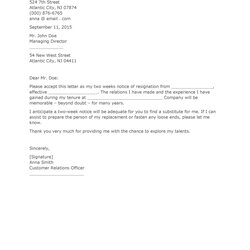 Exceptional Two Weeks Notice Letters Resignation Letter Templates Kb