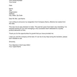 Very Good Two Weeks Notice Letters Resignation Letter Templates Template Sample Email Copy Week Professional