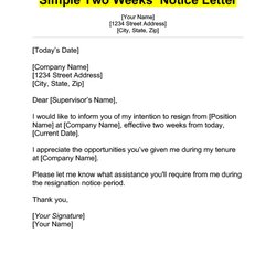 Preeminent Two Weeks Notice Letter Examples Template Simple