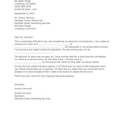 Great Two Weeks Notice Letters Resignation Letter Templates