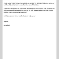 Superlative Resignation Letter Template Two Weeks Notice Simple