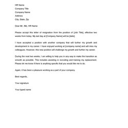 Excellent Two Weeks Notice Letters Resignation Letter Templates Formal Email