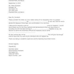 Two Weeks Notice Letters Resignation Letter Templates