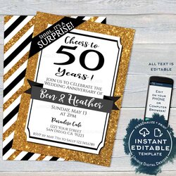 Fine Anniversary Invitation Editable Fiftieth Golden Wedding