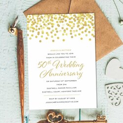 Preeminent Anniversary Invitation Golden Wedding Party Invitations Template