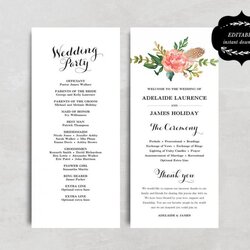 Terrific Free Sample Wedding Programs Templates Program Template Printable Editable Text Peony Blush Floral