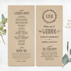Superb Printable Wedding Programs Simple Editable Program Template Text Classic Wreath