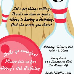 Splendid Bowling Birthday Party Printable Invitation Pink On Wording Invites Product Original