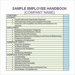 High Quality Restaurant Employee Handbook Template Sample Printable Templates Salon Manual Contents Table