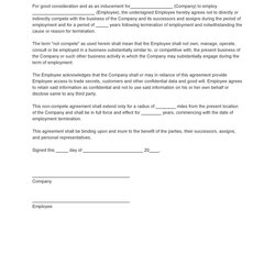 Worthy Insurance Employee Non Compete Agreement Template Clause