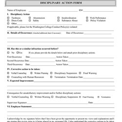 Great Disciplinary Action Forms Free Template Samples Examples Form