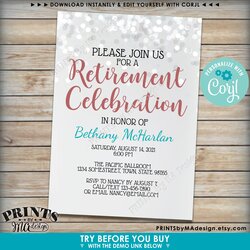 Brilliant Retirement Party Invitation Celebration Invite Retire Printable Glitter Custom Style